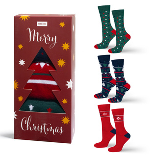 Set 3x chaussettes colorées pour hommes SOXO GOOD STUFF joyeux Noël cadeau chaussettes en coton