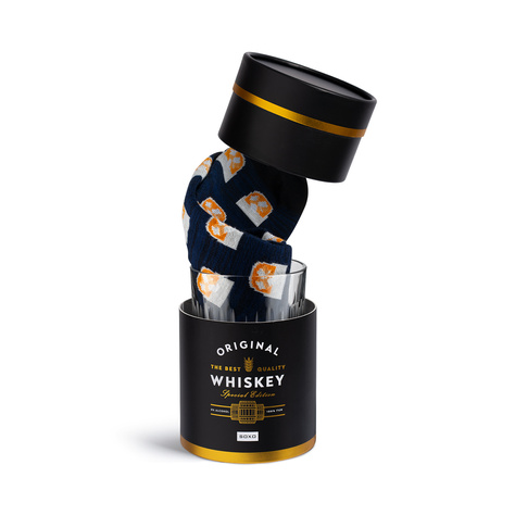 Chaussettes colorées pour hommes SOXO Whiskey avec un verre – parfaites comme cadeau.