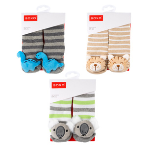 Lot de 3x chaussettes colorées SOXO pour bébé avec hochet