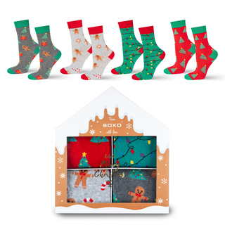 Set 4x chaussettes colorées pour femmes SOXO GOOD STUFF joyeux Noël cadeau chaussettes en coton