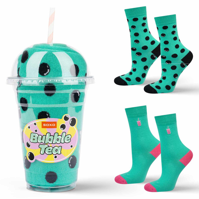 Chaussettes Bubble Tea turquoise de Soxo pour hommes - 2 paires