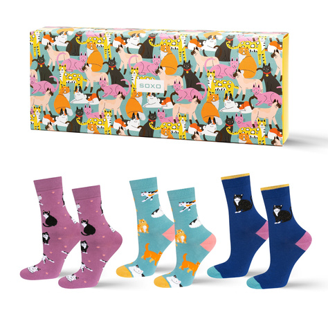 Chaussettes pour femmes SOXO chats en emballage - 3 paires