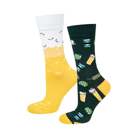 Lot de 2x SOXO GOOD STUFF chaussettes colorées pour hommes bière drôle dans une boîte cadeau