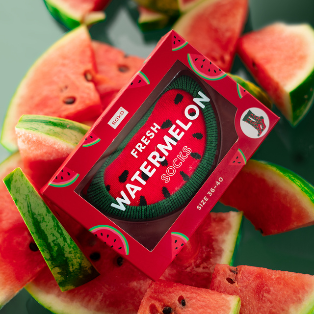 Chaussettes pour femmes SOXO | Pastèque dans une boîte | Idée cadeau amusante