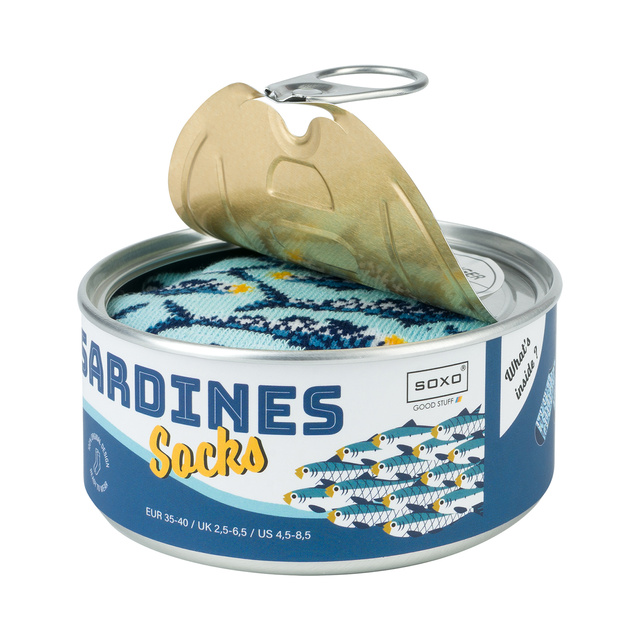 Pieds de femme colorés SOXO GOOD STUFF drôles de sardines dans une boîte pour un cadeau