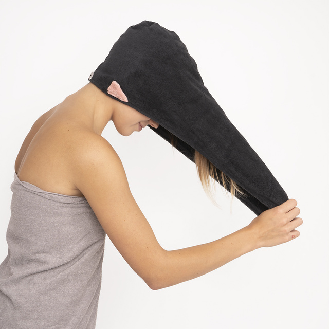 MOMO WAY chat noir turban de bain | serviette