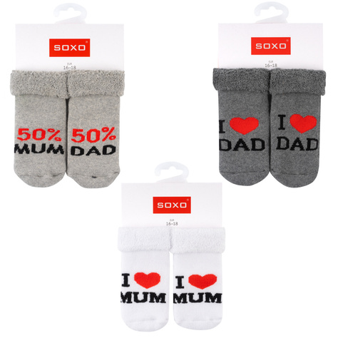 Lot de 3x chaussettes bébé SOXO bleu marine avec inscription 