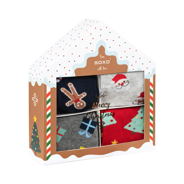 Set 4x chaussettes colorées pour hommes SOXO GOOD STUFF joyeux Noël cadeau chaussettes en coton
