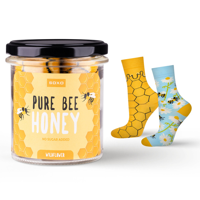 Chaussettes colorées SOXO GOOD STUFF pour femmes drôles de pur miel d'abeille dans un pot un cadeau pour elle