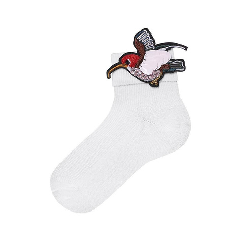 Chaussettes blanches SOXO pour femmes, en coton avec un colibri