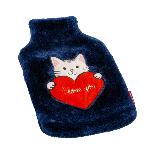 Bouillotte SOXO chaton avec coeur, bleu marine, 1,8 L