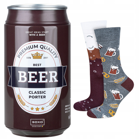 Lot de 2x chaussettes colorées en coton SOXO GOOD STUFF pour hommes Tequila dans une bouteille et bière dans une canette 