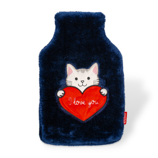 Bouillotte SOXO chaton avec coeur, bleu marine, 1,8 L