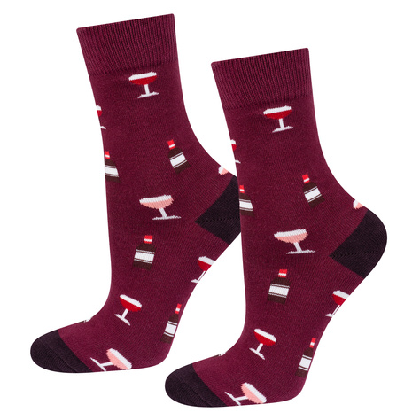 Lot de 3x chaussettes SOXO pour femmes, drôle de vin rouge, dans un tube cadeau 