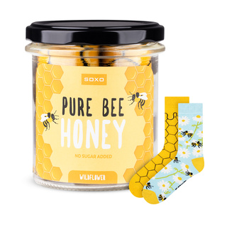 Chaussettes colorées SOXO GOOD STUFF pour femmes drôles de pur miel d'abeille dans un pot un cadeau pour elle