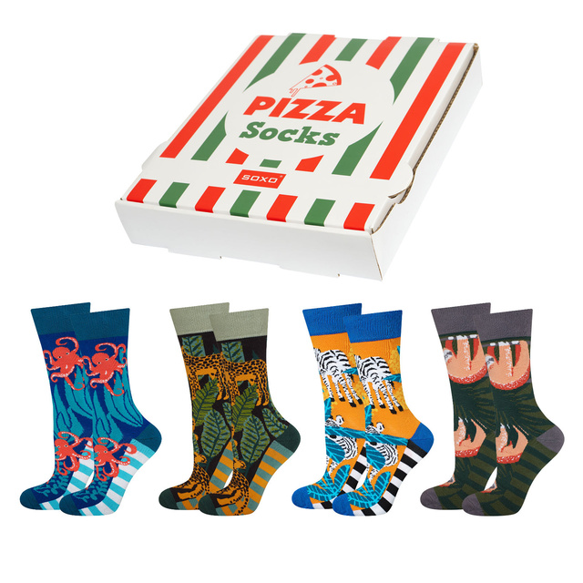 Lot de 4 chaussettes homme SOXO GOOD STUFF dans une boîte à pizza
