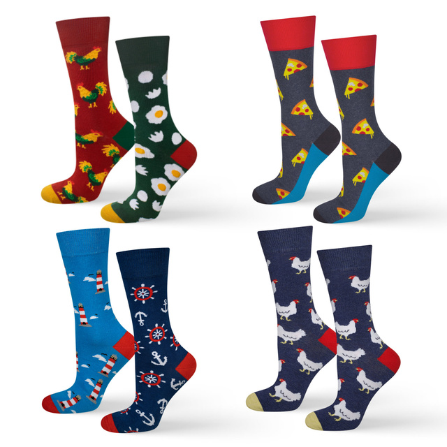 Chaussettes colorées homme SOXO poule | pizza | lanterne | oeuf - 4 paires