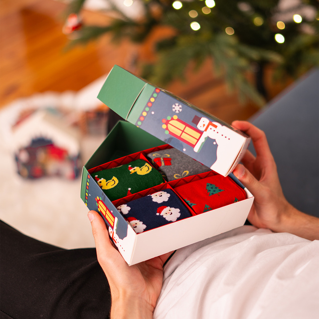 Set 4x chaussettes colorées pour hommes SOXO GOOD STUFF joyeux Noël cadeau chaussettes en coton