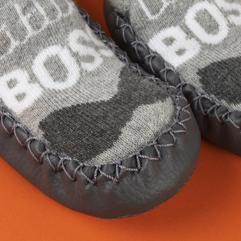 Chaussons bébé SOXO gris avec semelle cuir