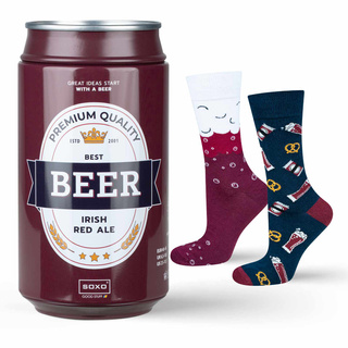 Chaussettes colorées pour hommes SOXO GOOD STUFF, bière rouge irlandaise amusante dans une boîte cadeau