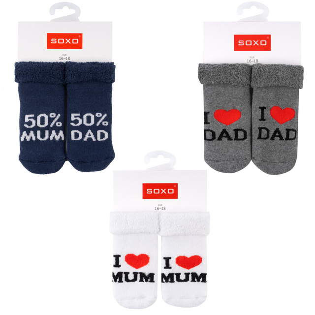 Lot de 3x chaussettes bébé SOXO bleu marine avec inscription 