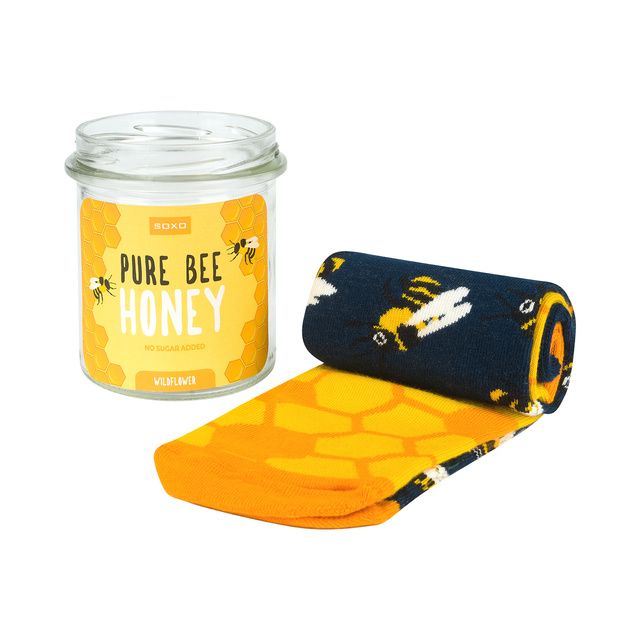 Chaussettes colorées SOXO GOOD STUFF Pure Bee Honey dans un pot de coton amusant