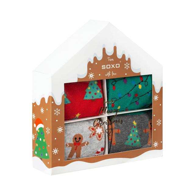 Set 4x chaussettes colorées pour hommes SOXO GOOD STUFF joyeux Noël cadeau chaussettes en coton