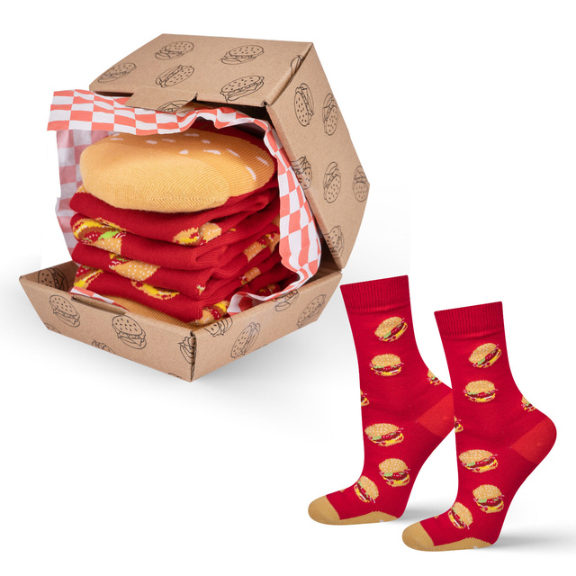 Chaussettes pour femmes | SOXO pour hommes | Hamburger dans une boîte | idée cadeau joyeuse | drôles de chaussettes pour elle | pour lui unisexe