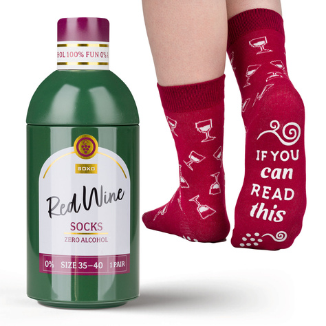 Chaussettes pour femmes SOXO GOOD STUFF drôles de Red Wine dans une bouteille cadeau