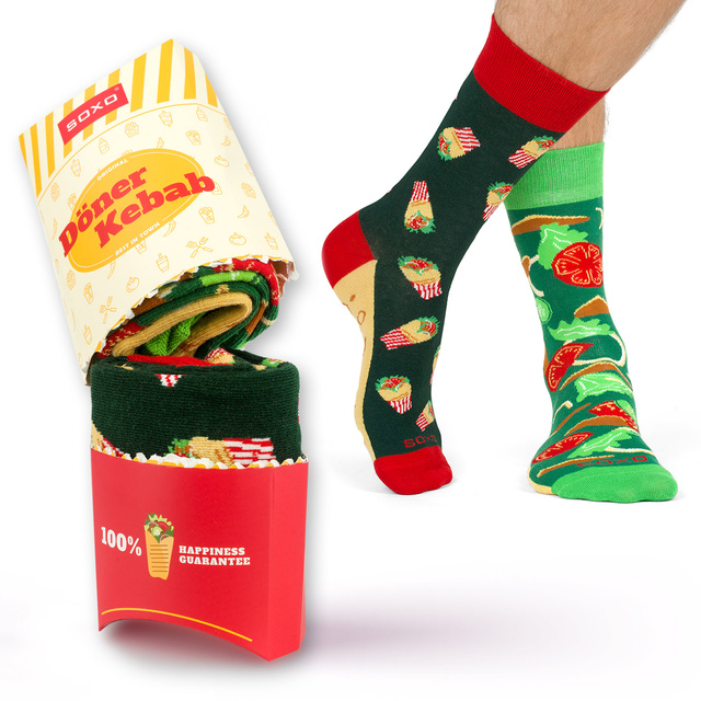 Lot de 2 chaussettes colorées SOXO pour homme | kebab dans une boîte | cadeau drôle pour un homme | couleurs
