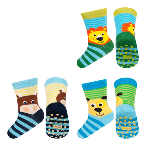 Lot de 3x chaussettes colorées pour enfants SOXO animaux | chien | hippopotame | lion