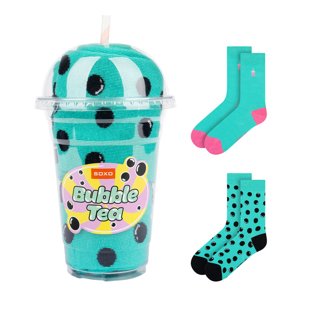 Chaussettes Bubble Tea turquoise de Soxo pour hommes - 2 paires