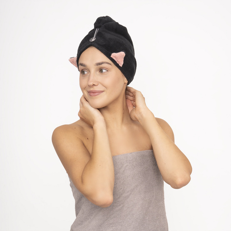 MOMO WAY chat noir turban de bain | serviette 