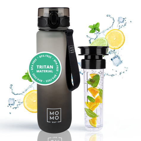 MOMO WAY Bouteille d'eau gris-noir | idée cadeau | BPA free | Tritan