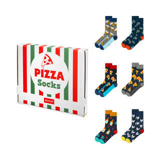Lot de 6 chaussettes colorées pour homme SOXO GOOD STUFF dans une boîte à pizza