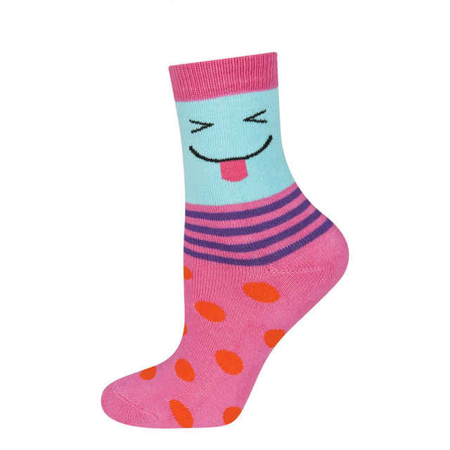 Chaussettes en tissu éponge rose SOXO pour enfants, avec un visage jovial et chaleureux
