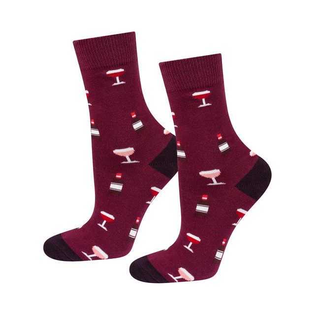 Lot de 3x chaussettes SOXO pour femmes, drôle de vin rouge, dans un tube cadeau 