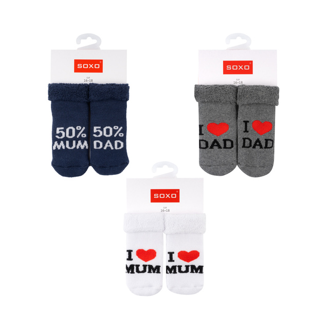 Lot de 3x chaussettes bébé SOXO bleu marine avec inscription 