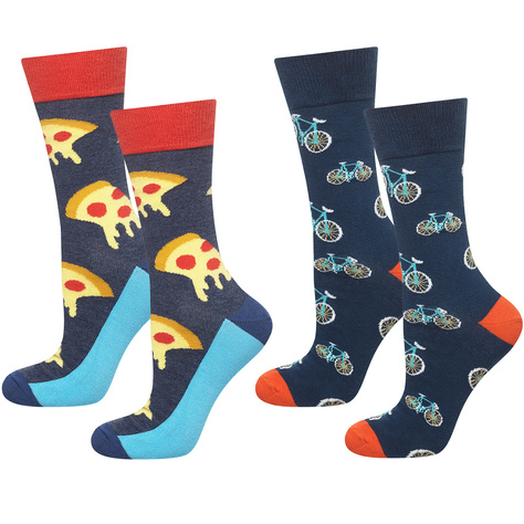 Lot de 2x SOXO GOOD STUFF chaussettes colorées pour hommes cadeau amusant Pizza Bike