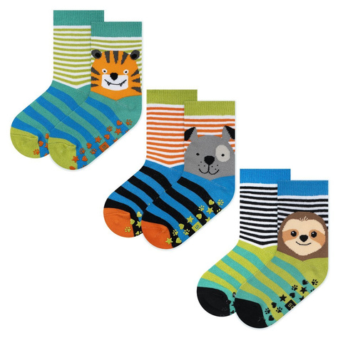 Lot de 3x chaussettes colorées pour enfants SOXO animaux | tigre | chien | paresseux