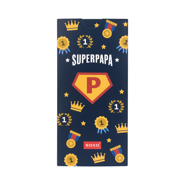 Chaussettes colorées SOXO pour homme avec l'inscription "SuperPapa" | cadeau pour la fête des pères