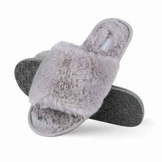 Chaussons femme SOXO fourrure gris avec semelle dure TPR