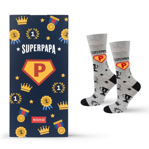 Chaussettes colorées SOXO pour homme avec l'inscription "SuperPapa" | cadeau pour la fête des pères