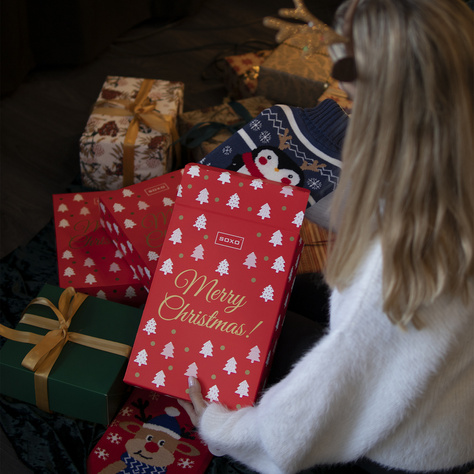 Lot de chaussettes femme SOXO tablette de chocolat et pingouin bouillotte de Noël | cadeau de Noël