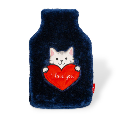 Bouillotte SOXO chaton avec coeur, bleu marine, 1,8 L