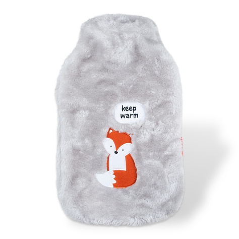 Chauffage SOXO gris 1.8l dans une housse en peluche pour rester au chaud idée cadeau