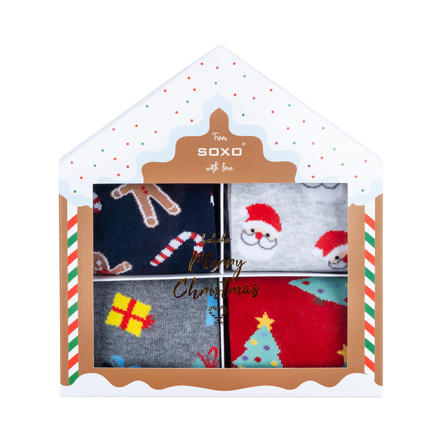 Set 4x chaussettes colorées pour femmes SOXO GOOD STUFF joyeux Noël cadeau chaussettes en coton