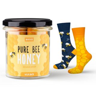 Chaussettes colorées SOXO GOOD STUFF Pure Bee Honey dans un pot de coton amusant