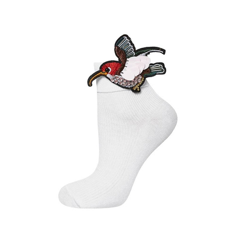 Chaussettes blanches SOXO pour femmes, en coton avec un colibri