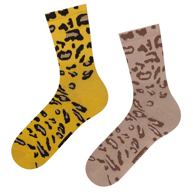 Chaussettes SOXO pour femmes avec panthère jaune et beige - pack de 2